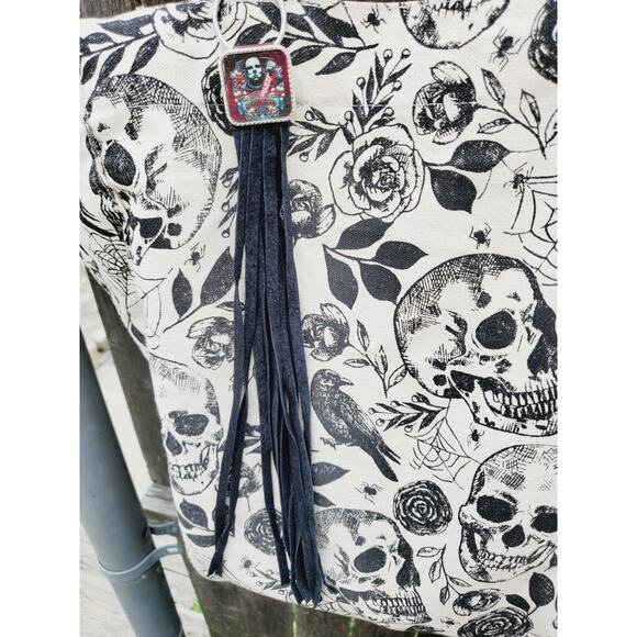 Handmade Halloween horror Leather Fringe purse bag charm keychain spooky vibes - Picture 4 of 4